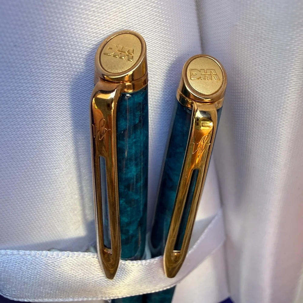 Waterman Paris France Blue Marble Ballpoint Pen Pencil Set Gold Tone Box
